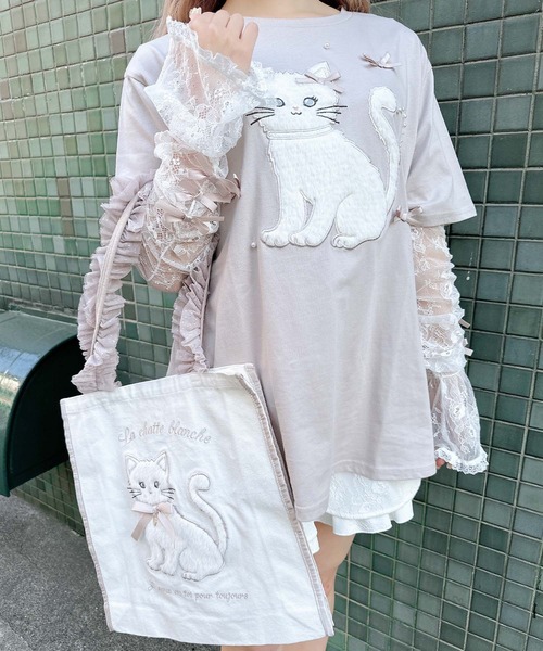 ROJITA(ロジータ)の「Ribbon Cat トートバッグ(トートバッグ・レディース・ホワイト/ピンク/ブラック・FREE)」の12枚目の写真