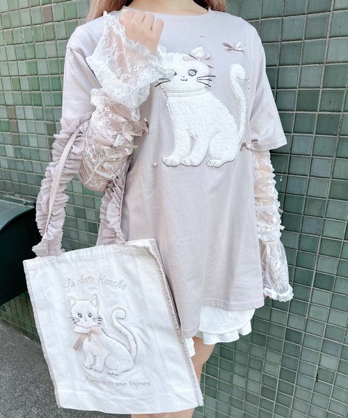 ROJITA(ロジータ)の「Ribbon Cat トートバッグ(トートバッグ・レディース・ホワイト/ピンク/ブラック・FREE)」の5枚目の写真