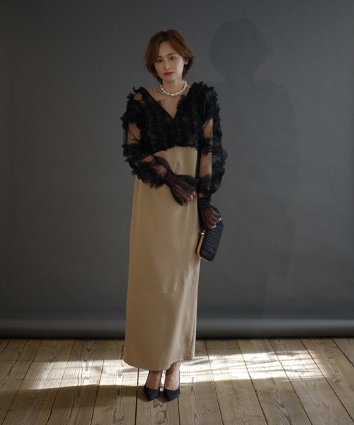 My shawty（ﾏｲｼｬｳﾃｨｰ）の「2way tule bolero dress（ドレス・レディース・チャコールグレー/パープル/ベージュ×ブラック・SMALL/MEDIUM）」の10枚目の写真