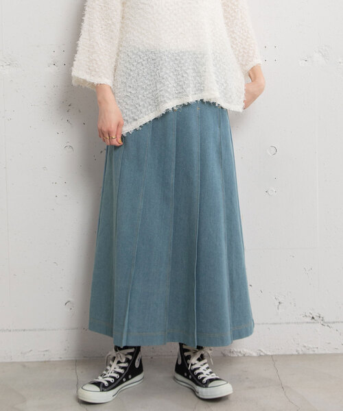 POU DOU DOU(プードゥドゥ)の「ステッチプリーツスカート(スカート・レディース・ベージュ/インディゴブルー/パープル系・M)」の3枚目の写真