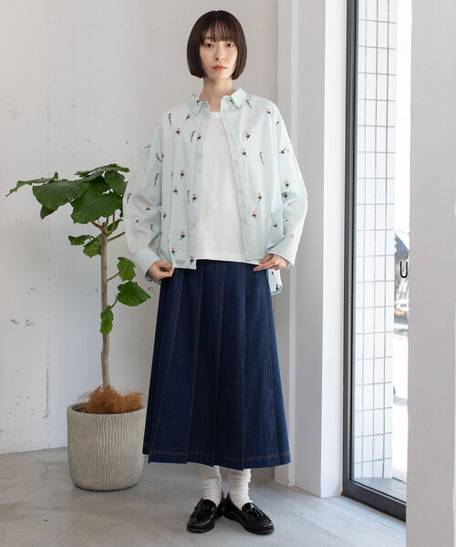 POU DOU DOU(プードゥドゥ)の「ステッチプリーツスカート(スカート・レディース・ベージュ/インディゴブルー/パープル系・M)」の7枚目の写真