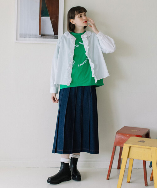 POU DOU DOU(プードゥドゥ)の「ステッチプリーツスカート(スカート・レディース・ベージュ/インディゴブルー/パープル系・M)」の12枚目の写真