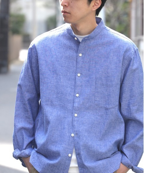 BACK NUMBER(バックナンバー)の「BACK NUMBER(バックナンバー)【メンズ】綿麻バンドカラーシャツ(シャツ/ブラウス・メンズ・ネイビー/ベージュ・S/M/L/XL)」の1枚目の写真