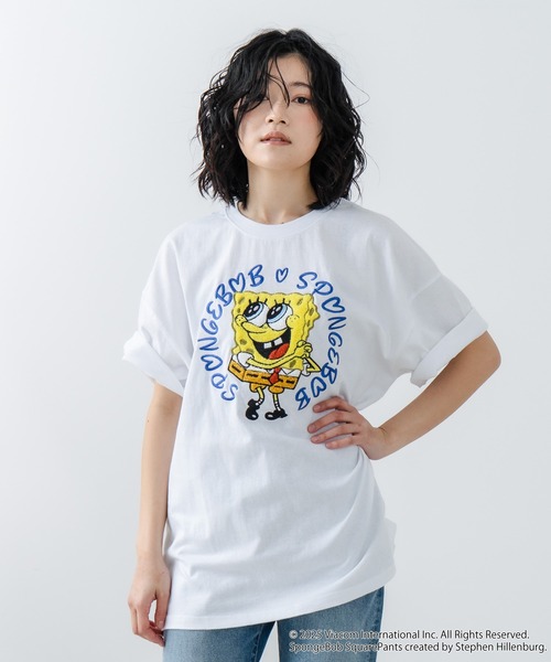 JEANS MATE（ジーンズメイト）の「【スポンジ・ボブ】オリジナルデザイン Tシャツ ドロップショルダー ビッグシルエット ユニセックス（Tシャツ/カットソー・メンズ・ホワイト/オフホワイト/ダークグリーン・LARGE/MEDIUM/X-LARGE/SMALL）」の18枚目の写真