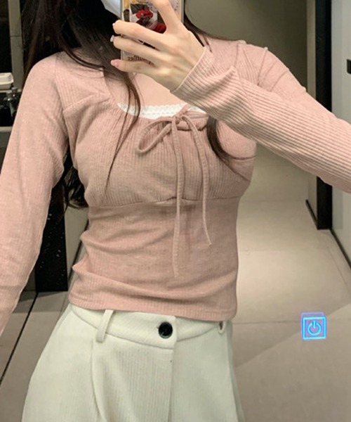 CERCA(チェルカ)の「Nia(ニア)/ギャザーリボン ガーリーリブカットソー(Tシャツ/カットソー・レディース・ホワイト/ピンク/アイボリー/グレー・LARGE/SMALL/MEDIUM)」の18枚目の写真