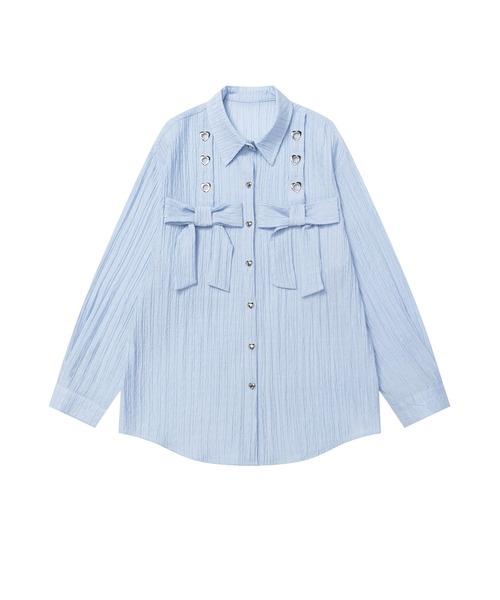 HOOK(フック)の「【HOOK】for girls リボンアイレットストライプロングシャツ(シャツ/ブラウス・レディース・ピンク/ブルー・MEDIUM/SMALL)」の15枚目の写真
