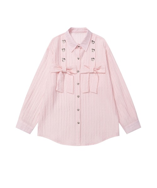 HOOK(フック)の「【HOOK】for girls リボンアイレットストライプロングシャツ(シャツ/ブラウス・レディース・ピンク/ブルー・MEDIUM/SMALL)」の13枚目の写真