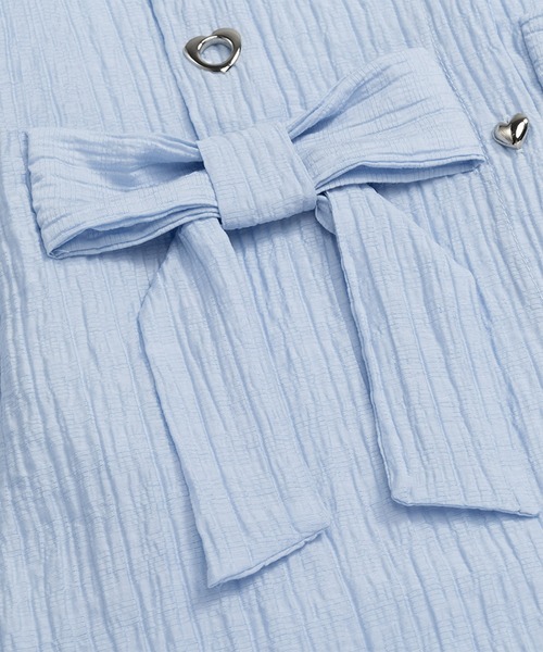 HOOK(フック)の「【HOOK】for girls リボンアイレットストライプロングシャツ(シャツ/ブラウス・レディース・ピンク/ブルー・MEDIUM/SMALL)」の8枚目の写真