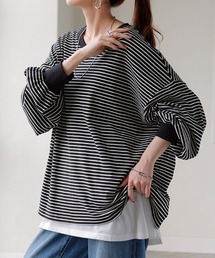 <選べるネック> ゆる袖 ボーダーTシャツ