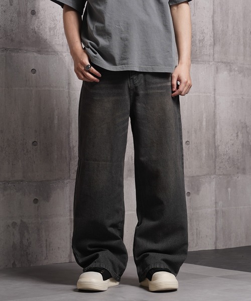 1111clothing(ワンフォークロージング)の「オーバーダイ デニムバギーパンツ / Overdyed denim baggy pants(デニムパンツ・メンズ・ブルー/チャコールグレー/ネイビー・M/L/XL)」の4枚目の写真