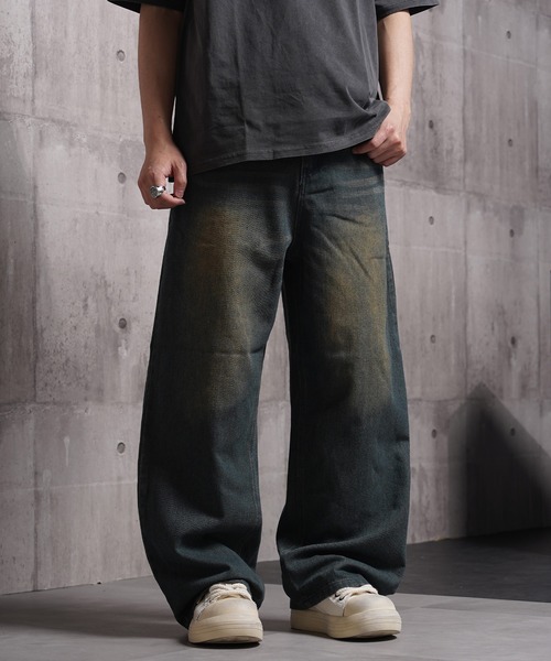 1111clothing(ワンフォークロージング)の「オーバーダイ デニムバギーパンツ / Overdyed denim baggy pants(デニムパンツ・メンズ・ブルー/チャコールグレー/ネイビー・M/L/XL)」の12枚目の写真