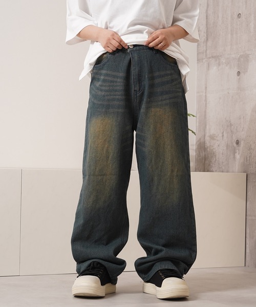 1111clothing(ワンフォークロージング)の「オーバーダイ デニムバギーパンツ / Overdyed denim baggy pants(デニムパンツ・メンズ・ブルー/チャコールグレー/ネイビー・M/L/XL)」の16枚目の写真