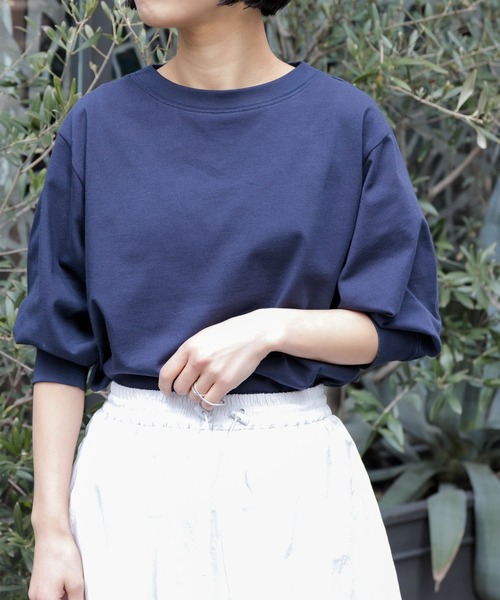 FORK&SPOON（フォークアンドスプーン）の「FORK&SPOON　ハイツイストコットンギャザースリーブTシャツ（Tシャツ/カットソー・レディース・ブルー系その他/ベージュ/オフホワイト/ブラック/ネイビー/ボルドー・1）」の5枚目の写真