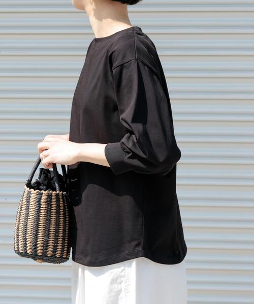 FORK&SPOON　ギボシコクーンショートスリーブシャツ　BLACK FORK&SPOON ハイツイストコットンギャザースリーブTシャツ（T