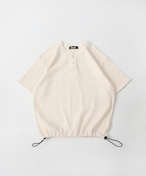 kutir(クティール)の「DRAWCORD HENLEY NECK THERMAL TSHIRT/ドローコードヘンリーネックサーマルTシャツ(Tシャツ/カットソー・メンズ・ホワイト/グレー系/ブラウン系/ネイビー系/杢グレー/ブラック系/ブラック・MEDIUM/LARGE)」の2枚目の写真