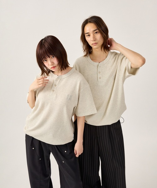 tシャツ USEDサーマル小花プリント ヘンリーネックTシャツ レディース AMBIDEX Store ○USEDサーマル小花プリント ヘンリーネックT