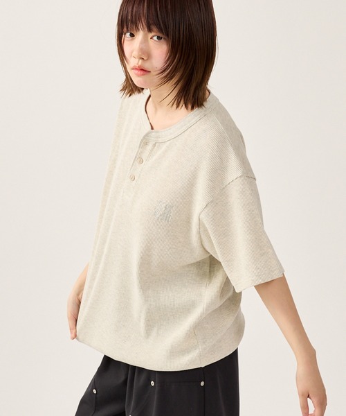 tシャツ HOLLI DRAWCORD CREW NECK T-SHIRT | HOLLI ドローコード クルー ネック Tシャツ レディース セール】DRAWCORD HENLEY NECK THERMAL TSHIRT／ドローコード