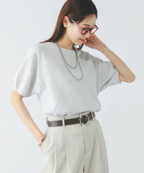 GLOBAL WORK(グローバルワーク)の「スッキレイさらさらクルー/288065(Tシャツ/カットソー・レディース・レッド/ブラック系その他/グリーン/シルバー系その他/ホワイト×ネイビー/グレイッシュベージュ・LARGE/MEDIUM/SMALL/X-SMALL/XX-LARGE/X-LARGE)」の6枚目の写真