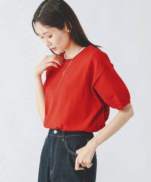 GLOBAL WORK(グローバルワーク)の「スッキレイさらさらクルー/288065(Tシャツ/カットソー・レディース・レッド/ブラック系その他/グリーン/シルバー系その他/ホワイト×ネイビー/グレイッシュベージュ・LARGE/MEDIUM/SMALL/X-SMALL/XX-LARGE/X-LARGE)」の1枚目の写真