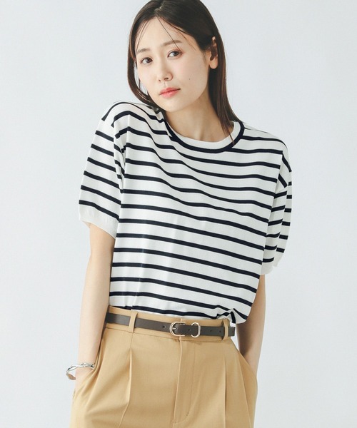 GLOBAL WORK(グローバルワーク)の「スッキレイさらさらクルー/288065(Tシャツ/カットソー・レディース・レッド/ブラック系その他/グリーン/シルバー系その他/ホワイト×ネイビー/グレイッシュベージュ・LARGE/MEDIUM/SMALL/X-SMALL/XX-LARGE/X-LARGE)」の7枚目の写真