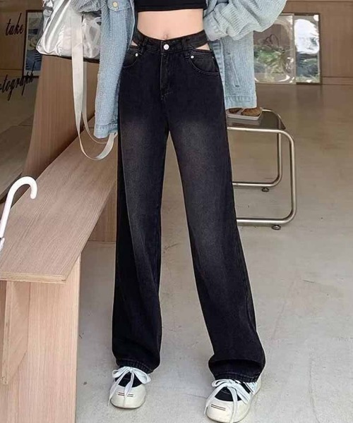 shoppinggo(ショッピングゴー)の「デニムパンツ ウエスト穴あき(デニムパンツ・レディース・ブラック系その他/ブラック・L/M)」の2枚目の写真