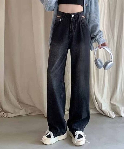 shoppinggo(ショッピングゴー)の「デニムパンツ ウエスト穴あき(デニムパンツ・レディース・ブラック系その他/ブラック・L/M)」の4枚目の写真