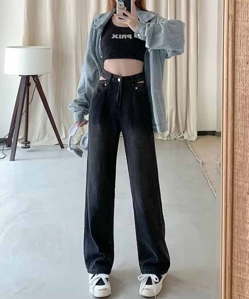 shoppinggo(ショッピングゴー)の「デニムパンツ ウエスト穴あき(デニムパンツ・レディース・ブラック系その他/ブラック・L/M)」の8枚目の写真