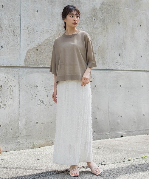 Droite lautreamont（ドロワットロートレアモン）の「フリンジニットスカート（スカート・レディース・ブラック/オフホワイト・M）」の10枚目の写真