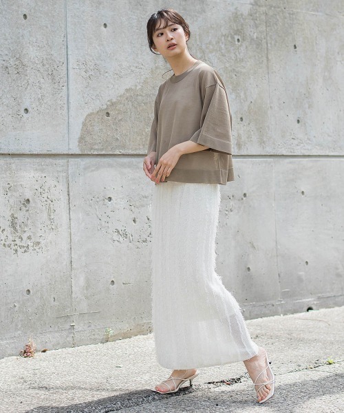 Droite lautreamont（ドロワットロートレアモン）の「フリンジニットスカート（スカート・レディース・ブラック/オフホワイト・M）」の4枚目の写真