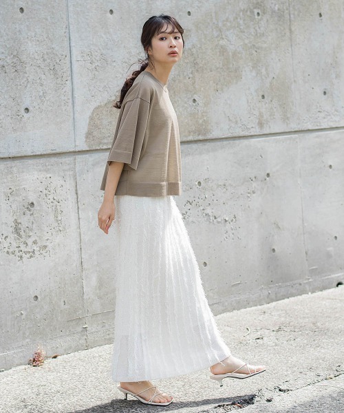 Droite lautreamont（ドロワットロートレアモン）の「フリンジニットスカート（スカート・レディース・ブラック/オフホワイト・M）」の7枚目の写真