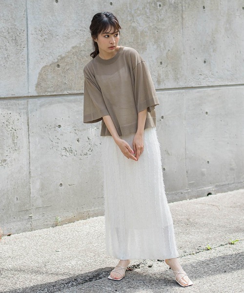 Droite lautreamont（ドロワットロートレアモン）の「フリンジニットスカート（スカート・レディース・ブラック/オフホワイト・M）」の9枚目の写真