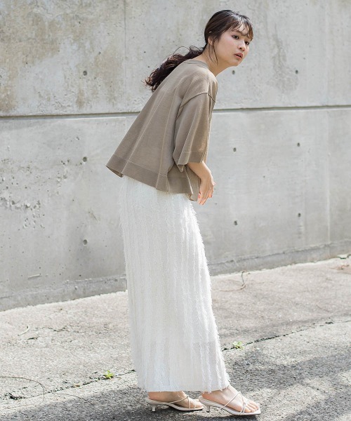 Droite lautreamont（ドロワットロートレアモン）の「フリンジニットスカート（スカート・レディース・ブラック/オフホワイト・M）」の13枚目の写真