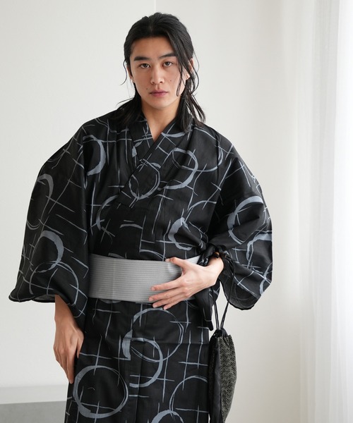 utatane(ウタタネ)の「選べるメンズ浴衣3点セット 古典レトロ(浴衣・メンズ・ホワイト系4/ホワイト系2/ホワイト系1/ネイビー系2/グリーン系1/ブラック系2/ホワイト系3/ネイビー系3/ブルー系1/ネイビー系1/ブラック系1・L/M)」の6枚目の写真