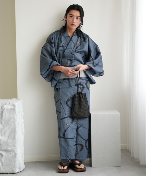 utatane(ウタタネ)の「選べるメンズ浴衣3点セット 古典レトロ(浴衣・メンズ・ホワイト系4/ホワイト系2/ホワイト系1/ネイビー系2/グリーン系1/ブラック系2/ホワイト系3/ネイビー系3/ブルー系1/ネイビー系1/ブラック系1・L/M)」の11枚目の写真