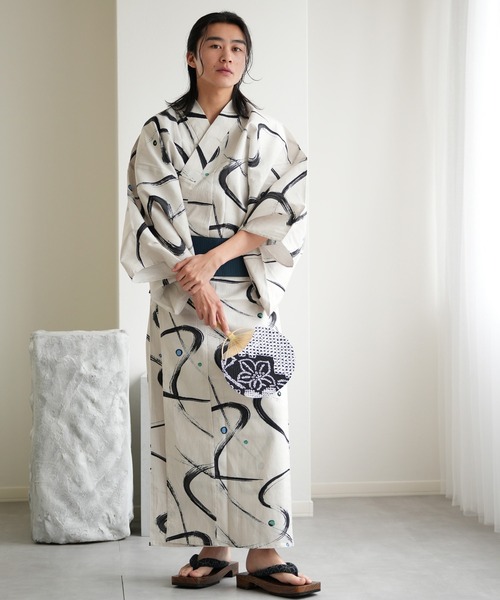 utatane(ウタタネ)の「選べるメンズ浴衣3点セット 古典レトロ(浴衣・メンズ・ホワイト系4/ホワイト系2/ホワイト系1/ネイビー系2/グリーン系1/ブラック系2/ホワイト系3/ネイビー系3/ブルー系1/ネイビー系1/ブラック系1・L/M)」の15枚目の写真