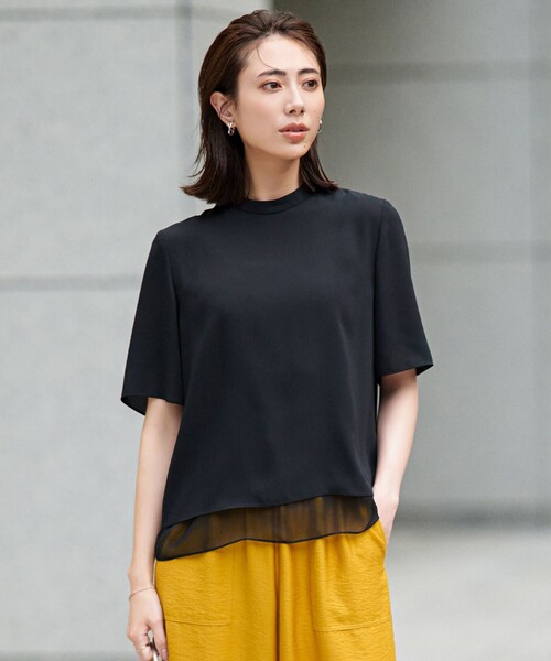 ブラウス シャツ BackSatinAmunzen シフォンコンビブラウス レディース BackSatinAmunzen シフォンコンビブラウス（シャツ/ブラウス