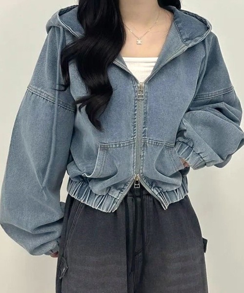 CANVAS+（キャンバスプラス）の「【CANVAS+】クロップド丈ダブルジップデニムパーカーブルゾン（デニムジャケット）」 - WEAR