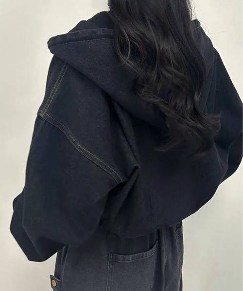 CANVAS+（キャンバスプラス）の「【CANVAS+】クロップド丈ダブルジップデニムパーカーブルゾン（デニムジャケット・レディース・ブルー/ブラック・M）」の15枚目の写真