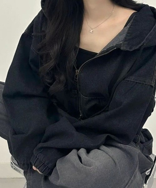 CANVAS+（キャンバスプラス）の「【CANVAS+】クロップド丈ダブルジップデニムパーカーブルゾン（デニムジャケット）」 - WEAR