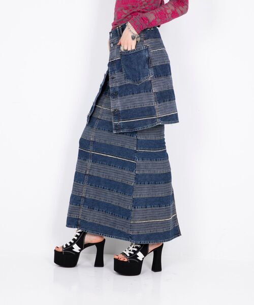 HYSTERIC GLAMOUR(ヒステリックグラマー)の「スクラッチAラインデニムミニスカート(デニムスカート・レディース・ブラック/ライトインディゴブルー・24inch/25inch/26inch/27inch)」の7枚目の写真