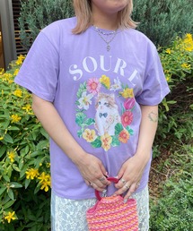 キャットフラワー フロントプリント 半袖Tシャツ レディース 【Soure】