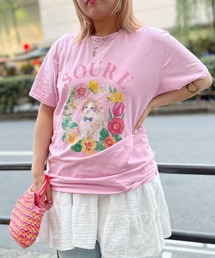 キャットフラワー フロントプリント 半袖Tシャツ レディース 【Soure】