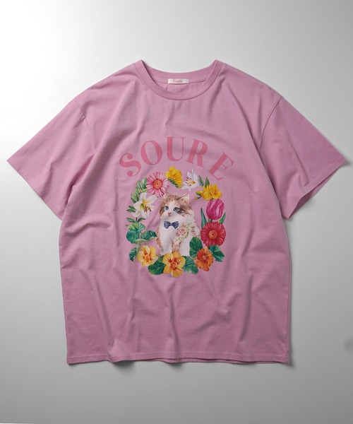 ILL'S(イルズ)の「キャットフラワー フロントプリント 半袖Tシャツ レディース 【Soure】(Tシャツ/カットソー・メンズ・ホワイト/ピンク/パープル・FREE)」の8枚目の写真