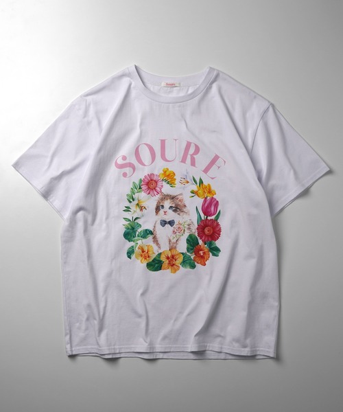 ILL'S(イルズ)の「キャットフラワー フロントプリント 半袖Tシャツ レディース 【Soure】(Tシャツ/カットソー・メンズ・ホワイト/ピンク/パープル・FREE)」の4枚目の写真