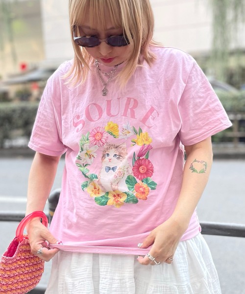 ILL'S(イルズ)の「キャットフラワー フロントプリント 半袖Tシャツ レディース 【Soure】(Tシャツ/カットソー・メンズ・ホワイト/ピンク/パープル・FREE)」の16枚目の写真
