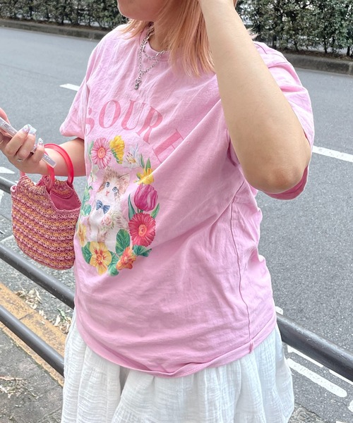 ILL'S(イルズ)の「キャットフラワー フロントプリント 半袖Tシャツ レディース 【Soure】(Tシャツ/カットソー・メンズ・ホワイト/ピンク/パープル・FREE)」の13枚目の写真