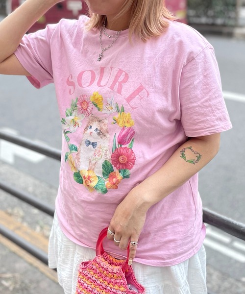 ILL'S(イルズ)の「キャットフラワー フロントプリント 半袖Tシャツ レディース 【Soure】(Tシャツ/カットソー・メンズ・ホワイト/ピンク/パープル・FREE)」の18枚目の写真