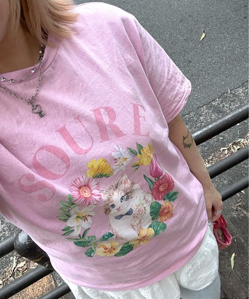 ILL'S(イルズ)の「キャットフラワー フロントプリント 半袖Tシャツ レディース 【Soure】(Tシャツ/カットソー・メンズ・ホワイト/ピンク/パープル・FREE)」の11枚目の写真