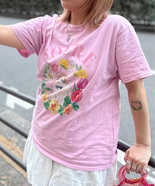 ILL'S(イルズ)の「キャットフラワー フロントプリント 半袖Tシャツ レディース 【Soure】(Tシャツ/カットソー・メンズ・ホワイト/ピンク/パープル・FREE)」の22枚目の写真