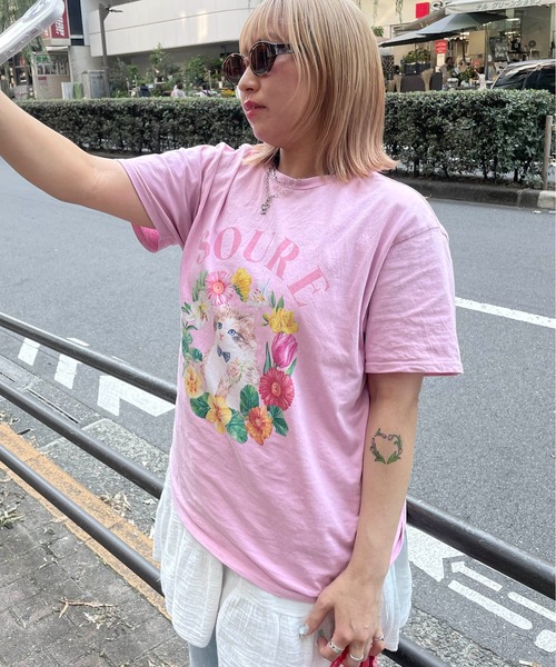 ILL'S(イルズ)の「キャットフラワー フロントプリント 半袖Tシャツ レディース 【Soure】(Tシャツ/カットソー・メンズ・ホワイト/ピンク/パープル・FREE)」の19枚目の写真